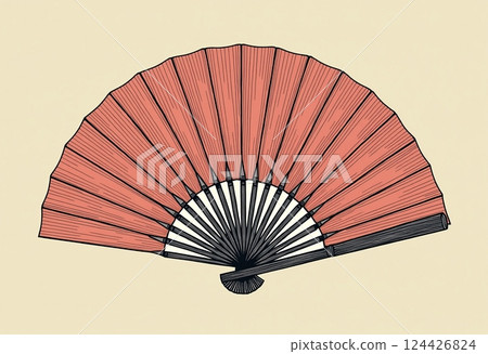 精美的日式簡線插畫。這是一把日本扇子。非常適合為您的繪畫專案添加簡潔卻豐富的文化內涵。 124426824