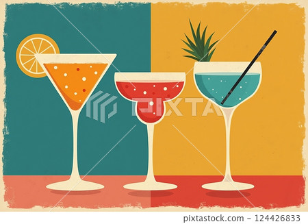 這是一篇關於雞肉和葡萄酒主題的回顧的短文，為您的編輯設計和酒精主題項目增添一點復古魅力。 124426833