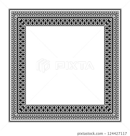 Vintage ornamental border frame. Template for design. Lace illustration for invitations and greeting cards, embroidery, laser cutting or engraving. Vector illustration 124427117
