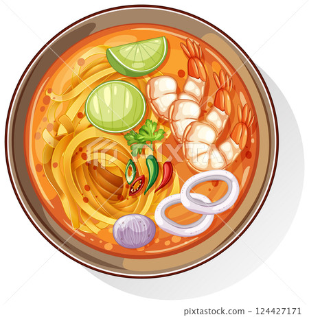 Vibrant Asian Noodle Soup Illustration 124427171
