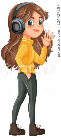 Girl Listening to Music with Headphones Girl Listening to Music with Headphones 124427187