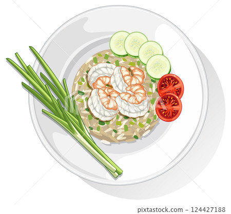 Thai Shrimp Dish with Fresh Vegetables Illustration Thai Shrimp Dish with Fresh Vegetables Illustration 124427188