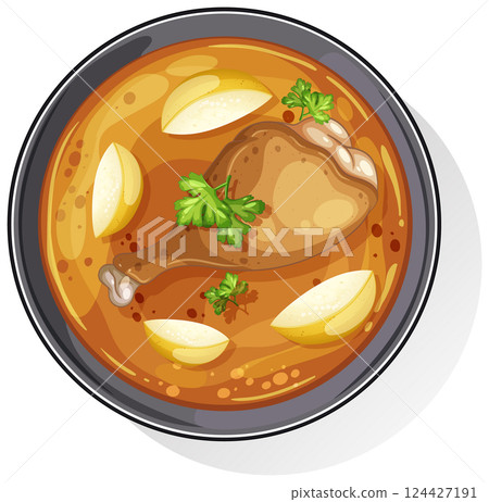 Vector Illustration of Asian Chicken Curry Dish 124427191