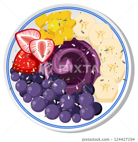 Colorful Fruit Bowl with Acai and Berries 124427194