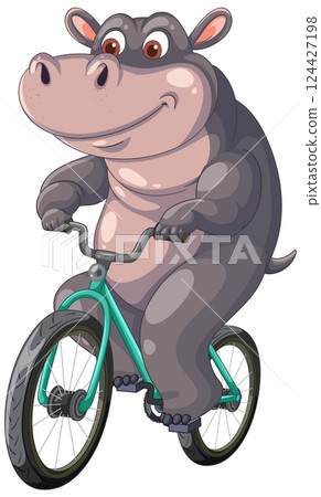 Hippo Riding a Bicycle Adventure 124427198