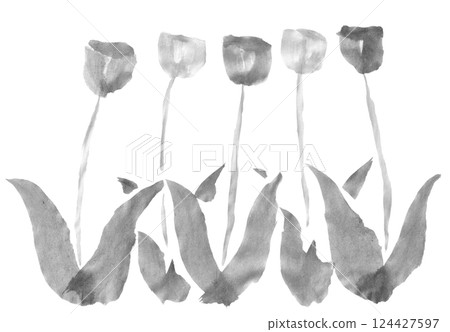 鬱金香田的單色插圖 鬱金香田的單色插圖 124427597