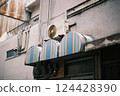 Old building roof and outdoor unit 124428390