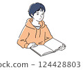 男孩讀課本 — 學習、教育、學校生活插圖 124428803