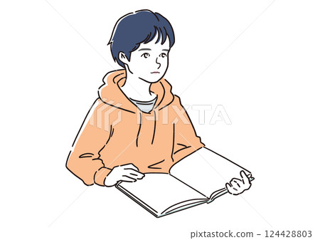 男孩讀課本 — 學習、教育、學校生活插圖 男孩讀課本 — 學習、教育、學校生活插圖 124428803