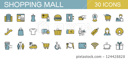 Shopping mall icon set color Shopping mall icon set color 124428828