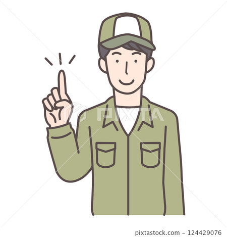 Male delivery staff pointing Male delivery staff pointing 124429076