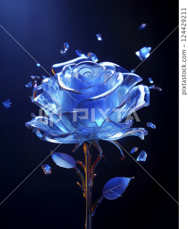 The shiny transparent glass rose breaks 124429211