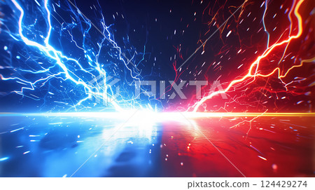 "Relative red and blue lightning background" 124429274