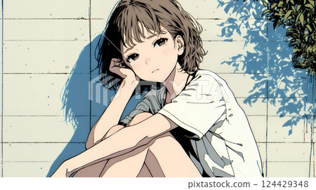 Young woman sighing 124429348