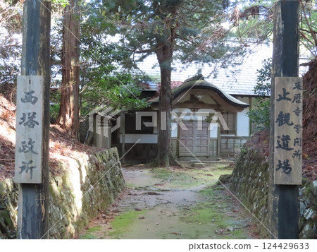 A famous spot in Kyoto, the West Pagoda of Enryakuji Temple on Mount Hiei. The Shikan Dojo, a place of learning at Enryakuji Temple, and the West Pagoda Administration Office stand on the right side of the stone steps leading to the Shakado Hall. A famous spot in Kyoto, the West Pagoda of Enryakuji Temple on Mount Hiei. The Shikan Dojo, a place of learning at Enryakuji Temple, and the West Pagoda Administration Office stand on the right side of the stone steps leading to the Shakado Hall. 124429633
