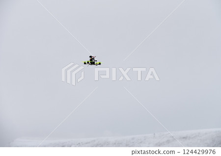 Sports FPV drone hangs in the air. Self-assembled drone of various uses modern technology 124429976