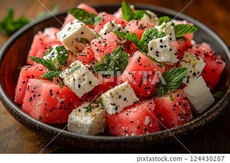 Colorful watermelon and feta salad 124430287
