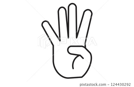 Hand illustration icon representing the number 4, line drawing style 124430292