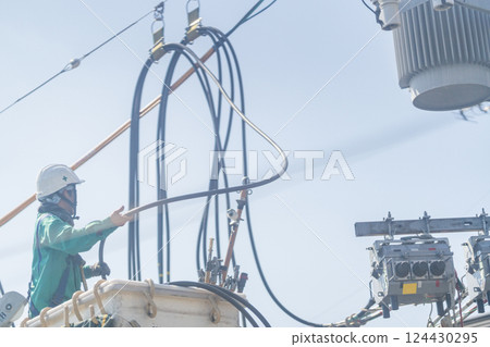 Power line work Power distribution construction 124430295