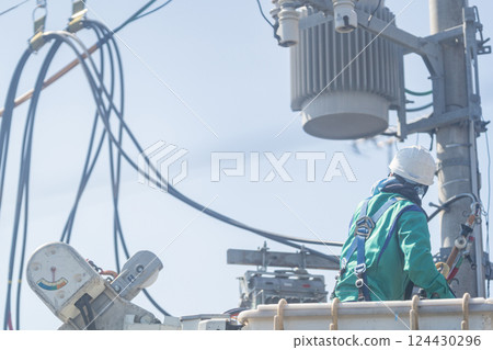 Power line work Power distribution construction 124430296