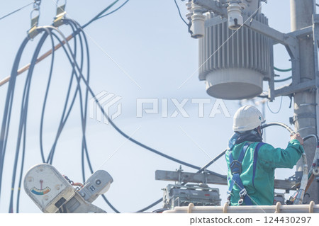 Power line work Power distribution construction 124430297