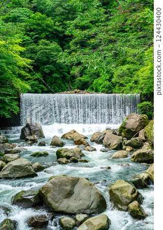 [神奈川縣] 箱根宮下的水壩瀑布，周圍綠樹環繞 124430400