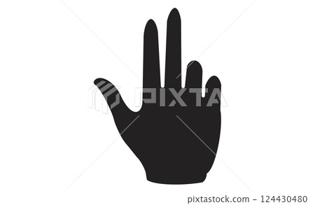 Illustration of a hand with three fingers up, gesture icon 124430480