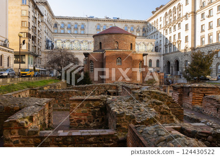 Red brick rotunda of St. George, Constantine Quarter, Sofia Red brick rotunda of St. George, Constantine Quarter, Sofia 124430522