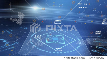Image of data processing with scope scanning on black background Image of data processing with scope scanning on black background 124430587