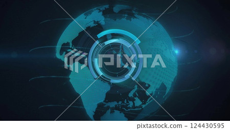 Image of scope scanning over globe on black background 124430595