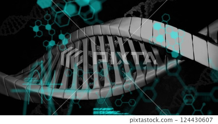 Image of dna strand and scientific data processing 124430607