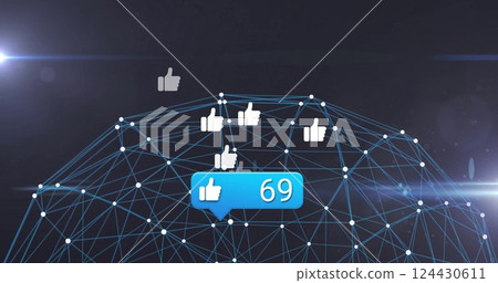 Image of social media data processing and network of connections over globe 124430611