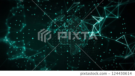 Image of data processing and network of connections over globe 124430614