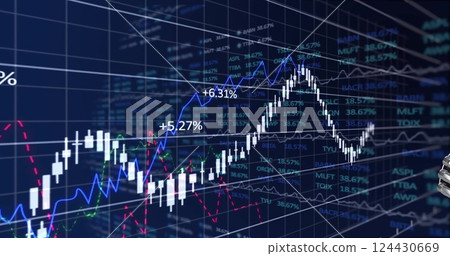Image of data processing and diagrams over robotic arm Image of data processing and diagrams over robotic arm 124430669