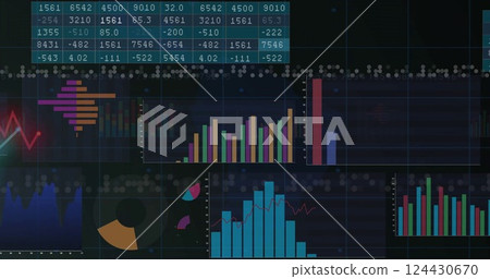 Image of financial data processing over black background Image of financial data processing over black background 124430670