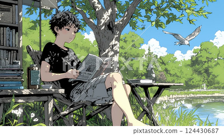 Digital detox: A man frees himself from electronics and enjoys reading in nature Digital detox: A man frees himself from electronics and enjoys reading in nature 124430687