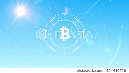 Bitcoin symbol with digital interface elements over blue sky background Bitcoin symbol with digital interface elements over blue sky background 124430736