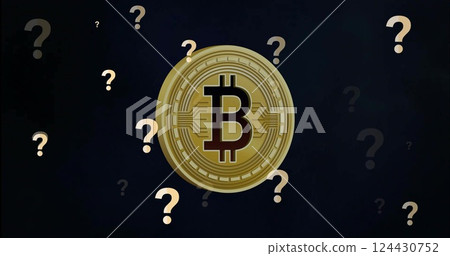 Bitcoin symbol with question marks, representing cryptocurrency uncertainty Bitcoin symbol with question marks, representing cryptocurrency uncertainty 124430752