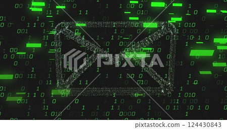 Email icon with binary code image over green digital background 124430843