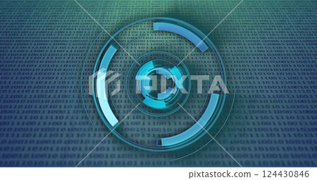 Digital binary code background with rotating blue circular image Digital binary code background with rotating blue circular image 124430846