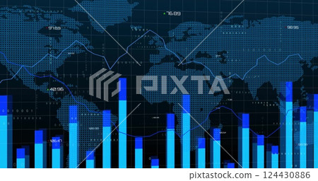 Financial data and graph image over digital map of Europe and Africa 124430886