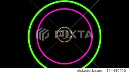Image of neon circles moving on black background Image of neon circles moving on black background 124430920