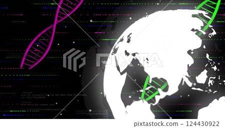 Image of dna strand and globe on black background 124430922