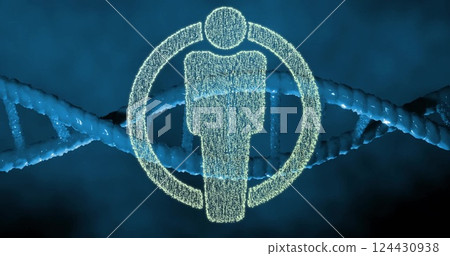 Image of dna strand and man icon on black background Image of dna strand and man icon on black background 124430938