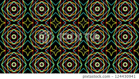 Image of colourful shapes moving on black background 124430941
