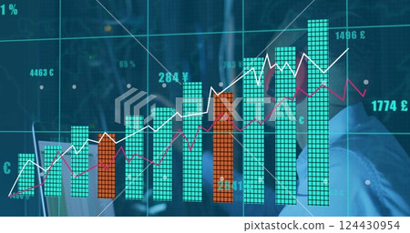Image of financial data processing over african american businessman working in server room Image of financial data processing over african american businessman working in server room 124430954
