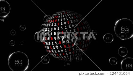 Image of 6g text and data processing over globe 124431064