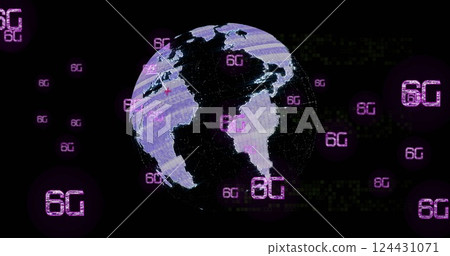 Image of 6g text and data processing over globe 124431071