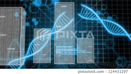 Image of digital data processing over dna strands spinning Image of digital data processing over dna strands spinning 124431297