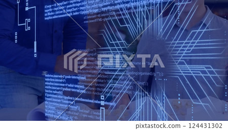 Image of data processing over diverse business people in office Image of data processing over diverse business people in office 124431302